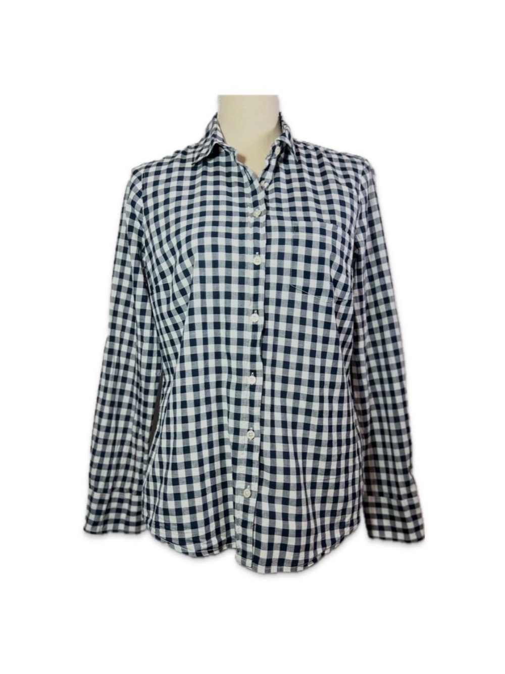 J.Crew Navy White Plaid Button Down Shirt Women’s Medium 100% Cotton Gingham